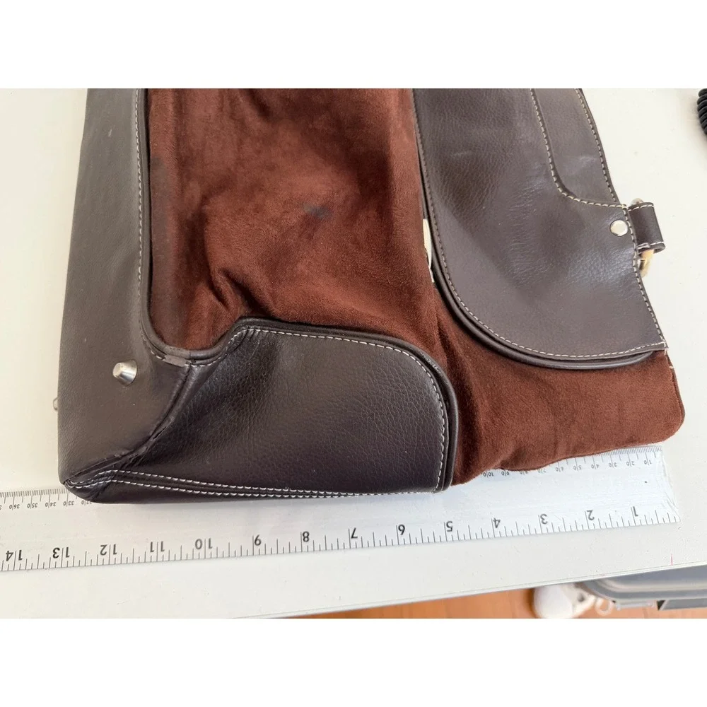 Brown Faux Suede Leather Laptop Tote Bag Professional Work Shoulder Bag 15in